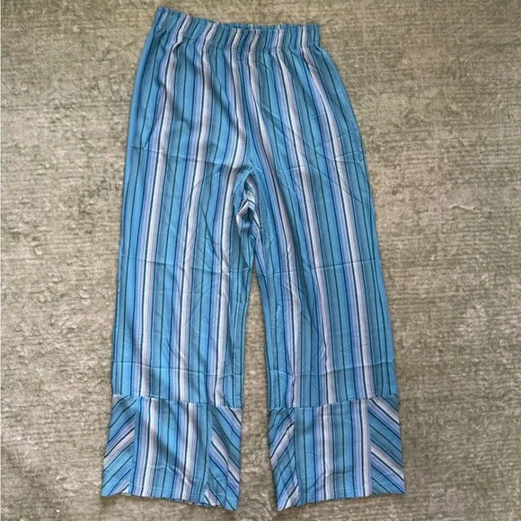 Cicy Bell Striped Palazzo Blue and Green mid raise wide leg trousers - Picture 5 of 8